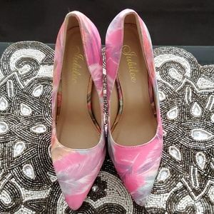 Hot pink, feather print Jubilee heels